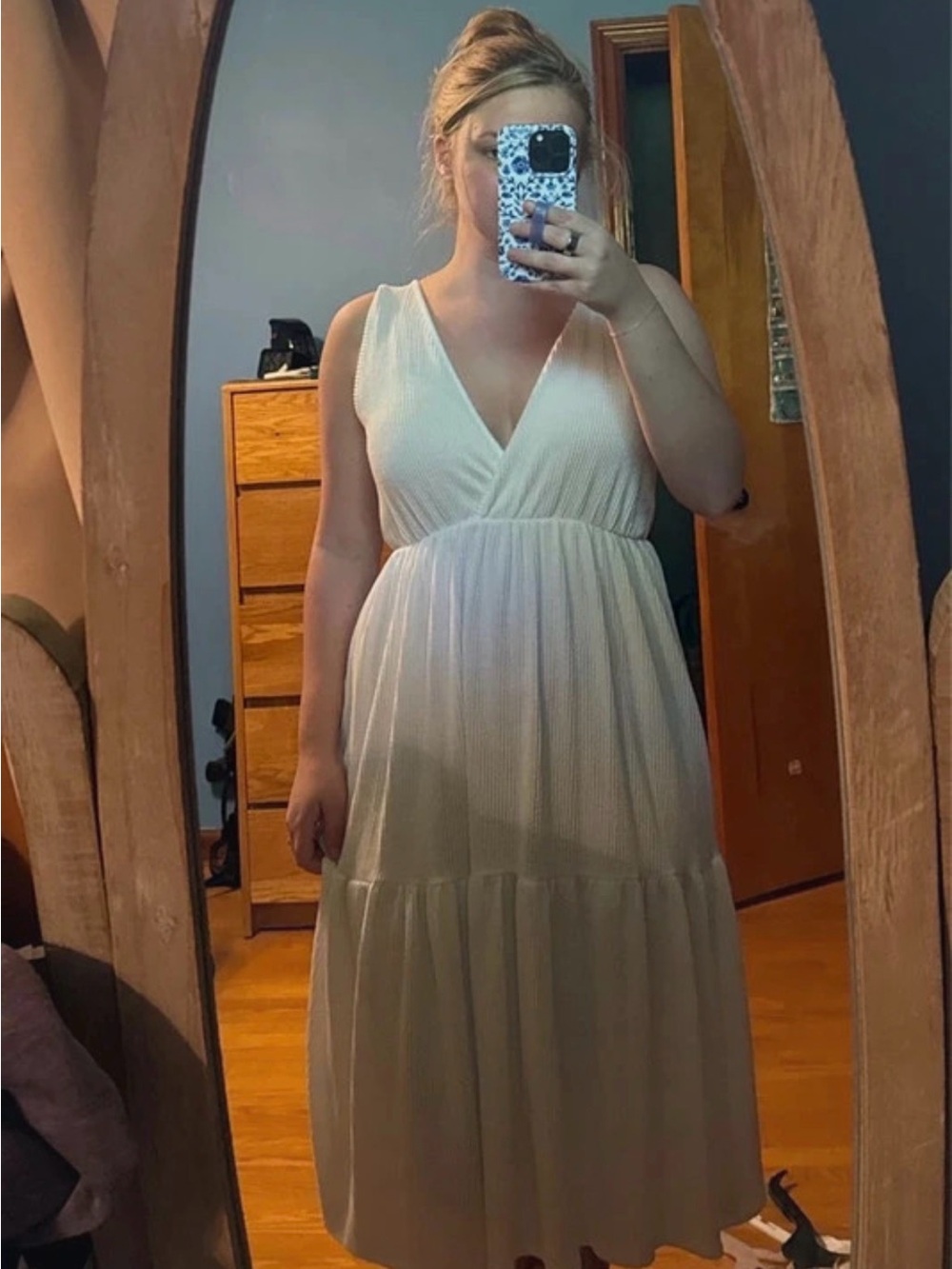 Sleeveless V-Neck Cream Maxi Dress